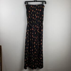 Simply Styled Women's M Strapless Tie Waist Jumpsuit Black Tropical‎ Palm Print